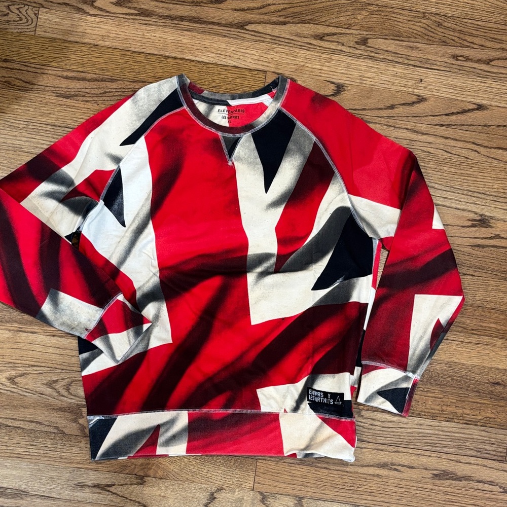 Vintage Eleven Paris Red, White & Black Graphic Crewneck Sweater/sweatshirt XL